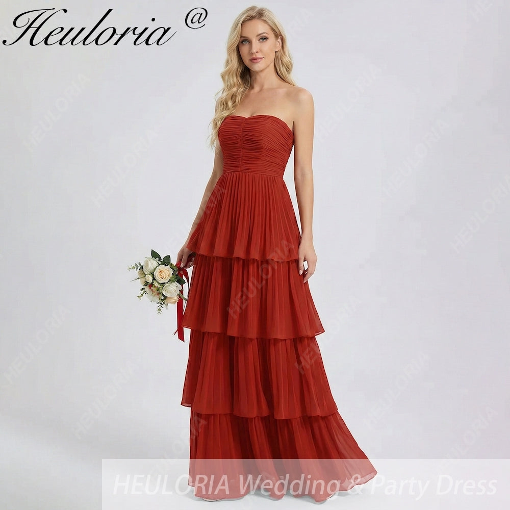 HEULORIA Strapless Tiered Pleated Chiffon Maxi Dress - Elegant Sleeveless Evening Gown ED-241