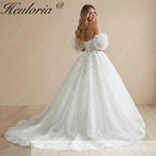 HEULORIA Sparkly Off-the-Shoulder Puff Sleeve Wedding Dress – Shimmering Lace Sweetheart Ball Gown BA-1076