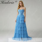 HEULORIA Strapless Corset Bodice Tiered Ruffle Evening Gown - Multi-Color prom dress ED-236