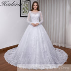 HEULORIA Princess Wedding Dress long sleeve bride dress plus size robe de mariee Lace beading shinny skirt Wedding Bridal Gown BA-530