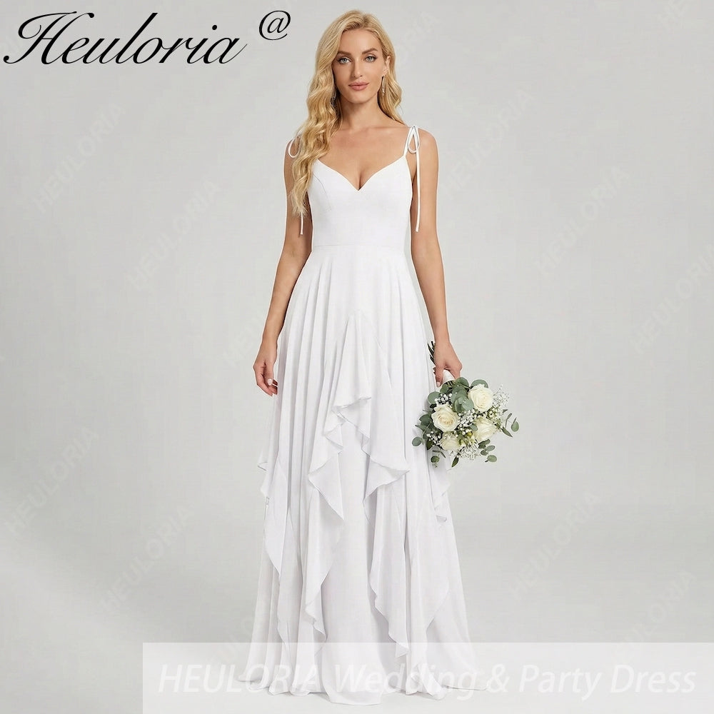HEULORIA Elegant Cascading Ruffle Chiffon Bridesmaid Dress - Tie-Shoulder V-Neck Maxi Gown ED-252