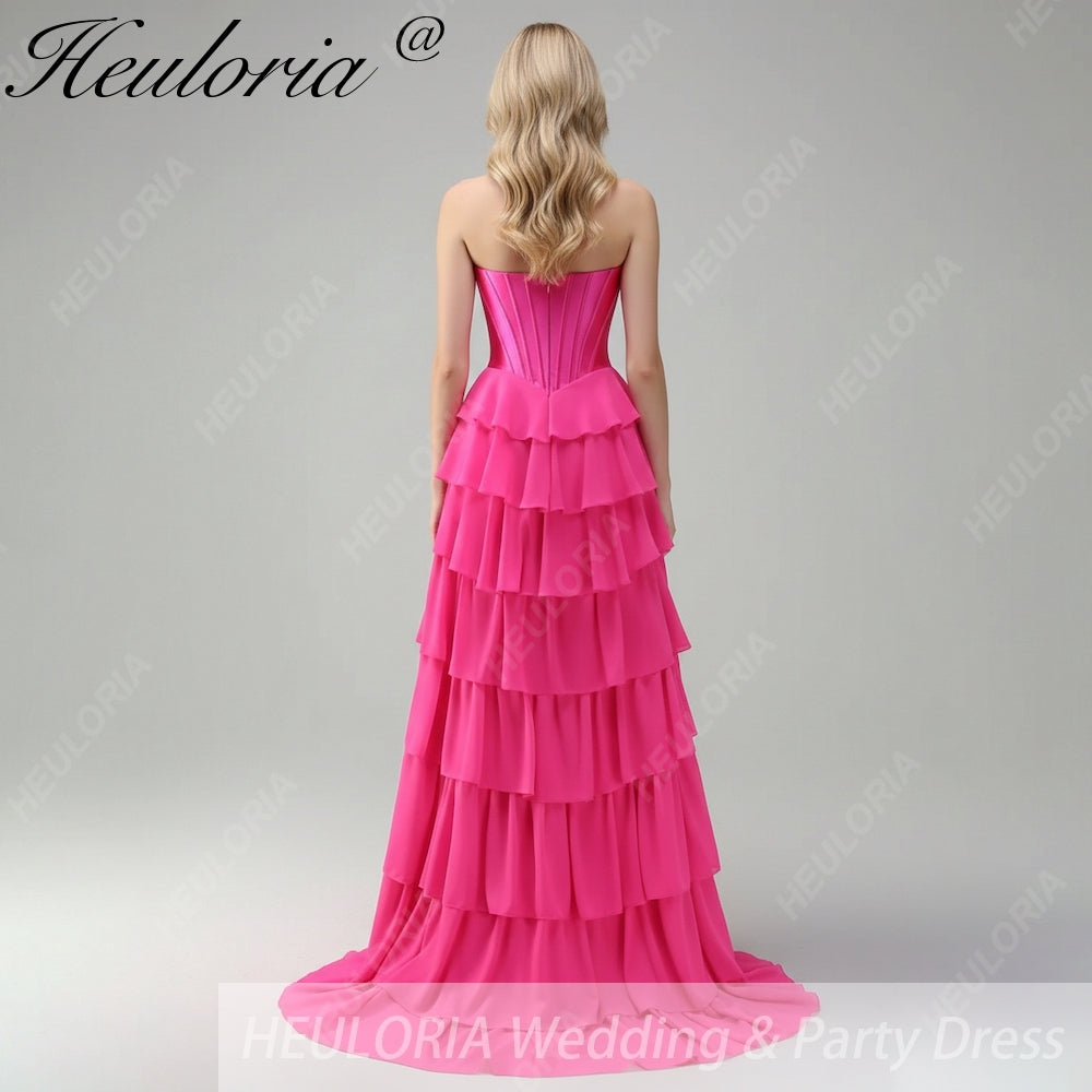 HEULORIA Strapless Corset Bodice Tiered Ruffle Evening Gown - Multi-Color prom dress ED-236