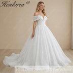 HEULORIA Shimmering Floral Lace Off-the-Shoulder Ball Gown Wedding Dress with Plunging Illusion V-Neck BA-1108