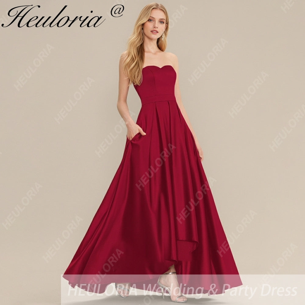 HEULORIA long evening dress strapless satin party dress homecoming dress ED-22