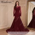 HEULORIA Mermaid Evening Dresses Long sleeve lace applique wedding dress formal prom dress