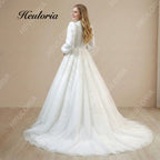 HEULORIA Royal High-Neck Lace Wedding Dress with Romantic Bishop Sleeves and Cathedral Train Muslim wedding dress  BA-1206