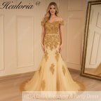 HEULORIA mermaid evening dress off shoulder lace beading wedding party dress long train formal prom dress ME-646