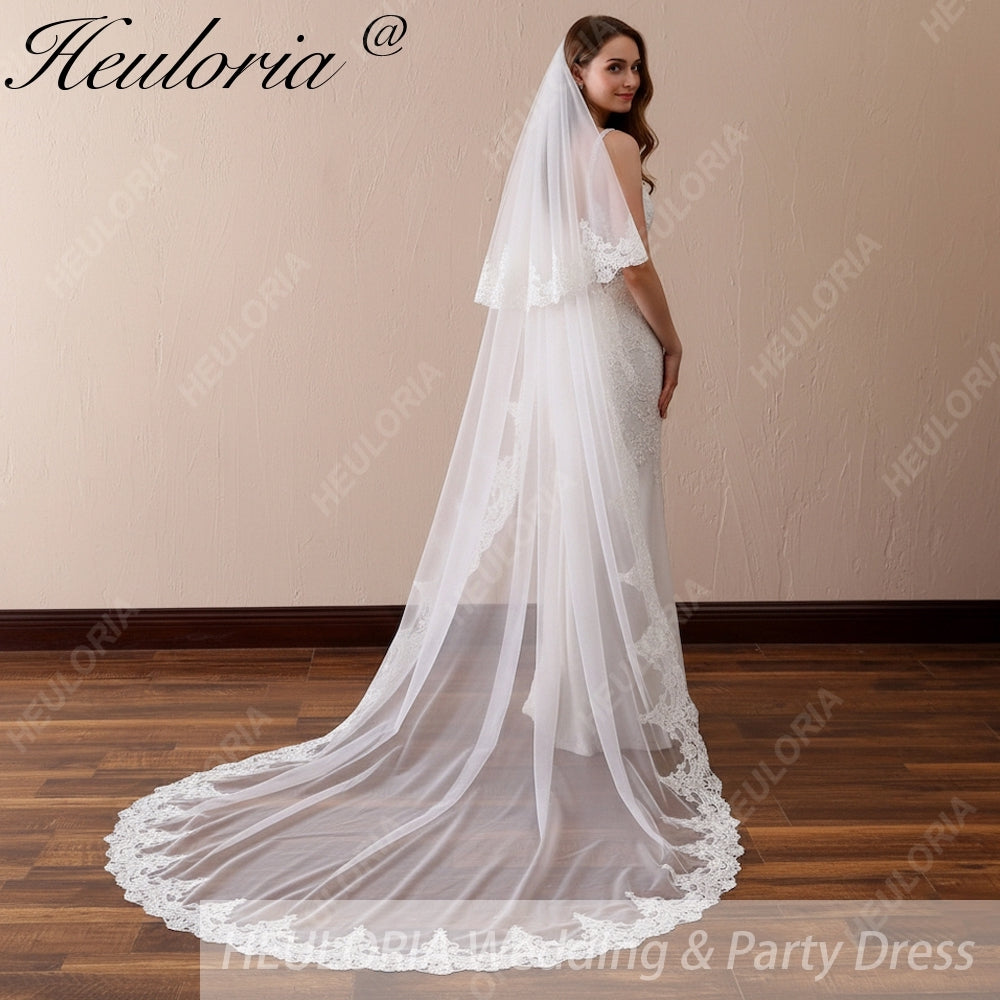 Lace Edge Two Tier Bridal Cathedral Length 118" Wedding Veils With Blusher VL-12 Main image