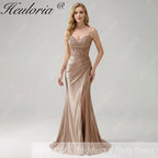 HEULORIA Sage Green Satin Mermaid Evening Dress with Lace Corset Bodice & High Slit ED-212