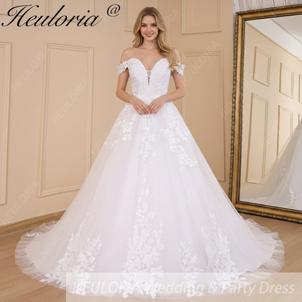 HEULORIA elegant off shoulder wedding dress lace Princess bridal dress Robe De Mariee Wedding Bride Dress BA-598