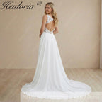 HEULORIA Illusion Deep V-Neck Lace A-Line Wedding Dress with Open Keyhole Back AL-1046