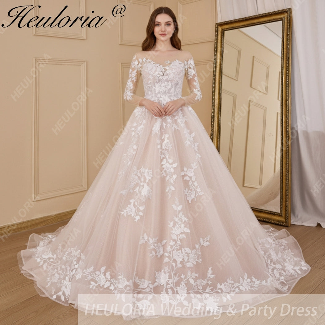 HEULORIA Sparkly Glitter princess Wedding Dress long sleeve plus size bridal dress robe de mariee BA-834 Immagine secondaria del prodotto