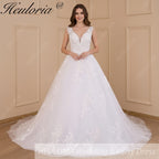 HEULORIA Ball-Gown/Princess V-Neck Cathedral Train Tulle Lace Wedding Dress With Sequins BA-609