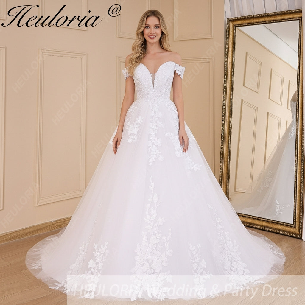 HEULORIA elegant off shoulder wedding dress lace Princess bridal dress Robe De Mariee Wedding Bride Dress BA-598