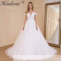HEULORIA elegant off shoulder wedding dress lace Princess bridal dress Robe De Mariee Wedding Bride Dress BA-598