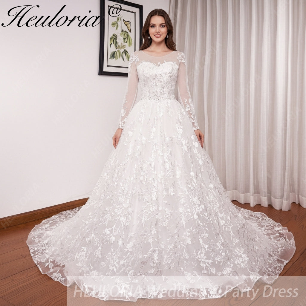 HEULORIA Princess Ball Gown Wedding Dress long sleeve sweetheart plus size robe de mariee Lace beading bride dress court train BA-653 Main image