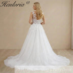 HEULORIA Ethereal Illusion V-Neck Floral Lace Wedding Dress - Shimmer Tulle A-Line Bridal Gown AL-1099