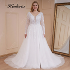 HEULORIA élégant une ligne Robe De mariée col en V à manches longues fendu dentelle perles Robe De mariée Robe De mariée Robe De mariée 