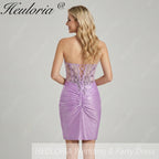HEULORIA Sparkly Sequin Corset Mini Dress - Sheer Boning Ruched Bodycon Cocktail Gown ED-302