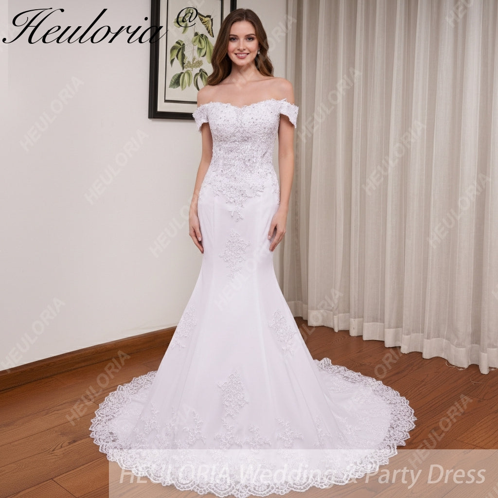 HEULORIA off shoulder Mermaid Wedding Dresses lace up plus size Bride Dress Robe de mariage customize ME-51004
