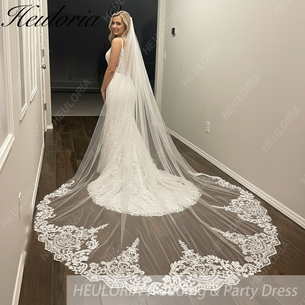 Cathedral Wedding Veil Lace bridal veil with Metal Comb Length 300cm width 300cm for Bride VL-152 Main image