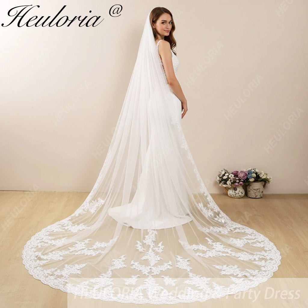 Vintage Lace Wedding Veils Floral Cathedral Veil,Floral Lace Cathedral Length Veil,Flowery Chapel Wedding Veil,Lace Chapel Length Veil  VL-127 Secondary image