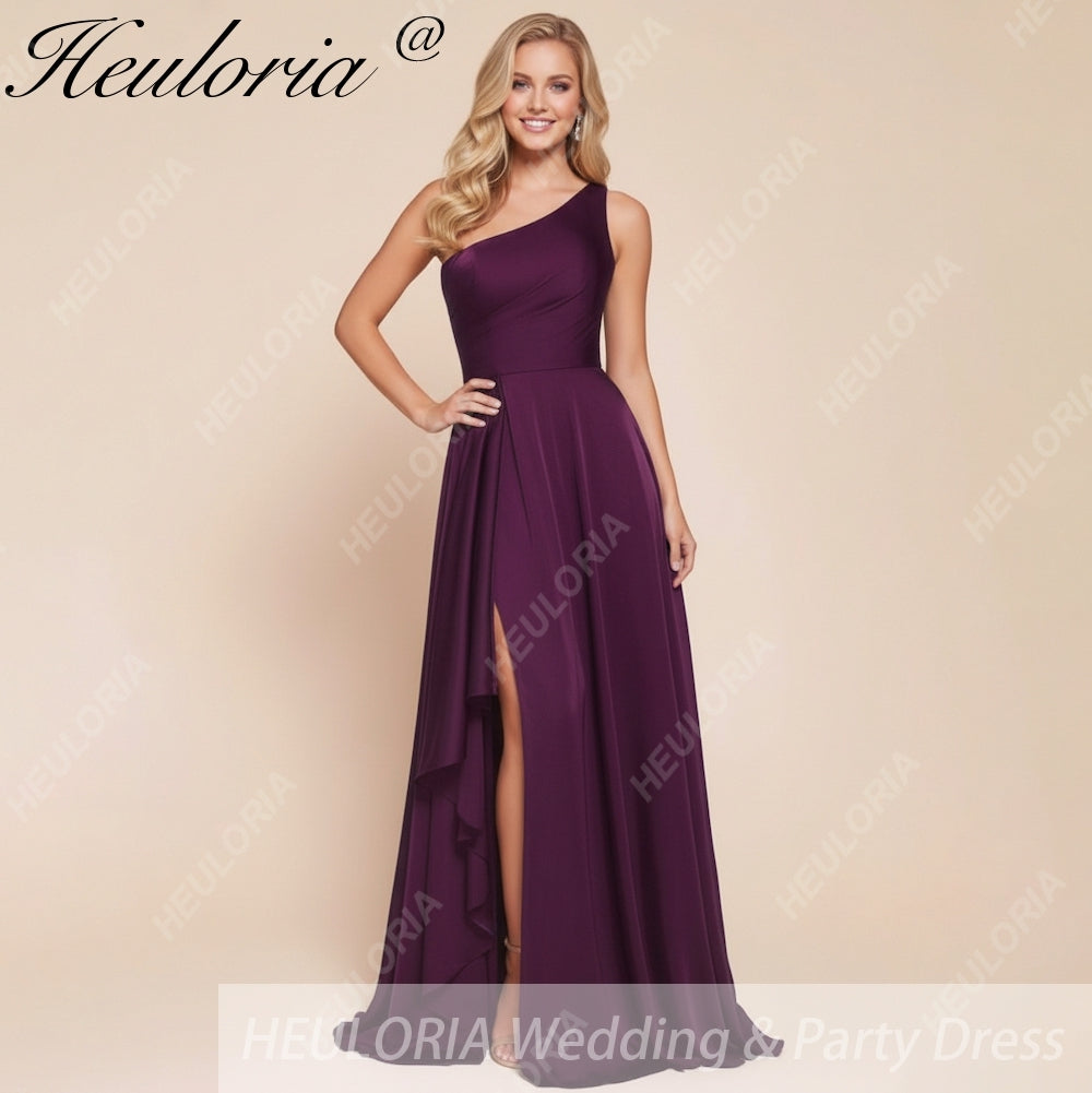 HEULORIA long evening dress one shoulder high slit satin party dress homecoming dress ED-112 Secondary image