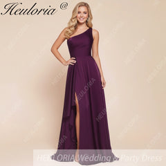 HEULORIA long evening dress one shoulder high slit satin party dress homecoming dress ED-112
