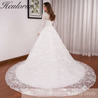 HEULORIA Princess Ball Gown Wedding Dress long sleeve sweetheart plus size robe de mariee Lace beading bride dress court train BA-653