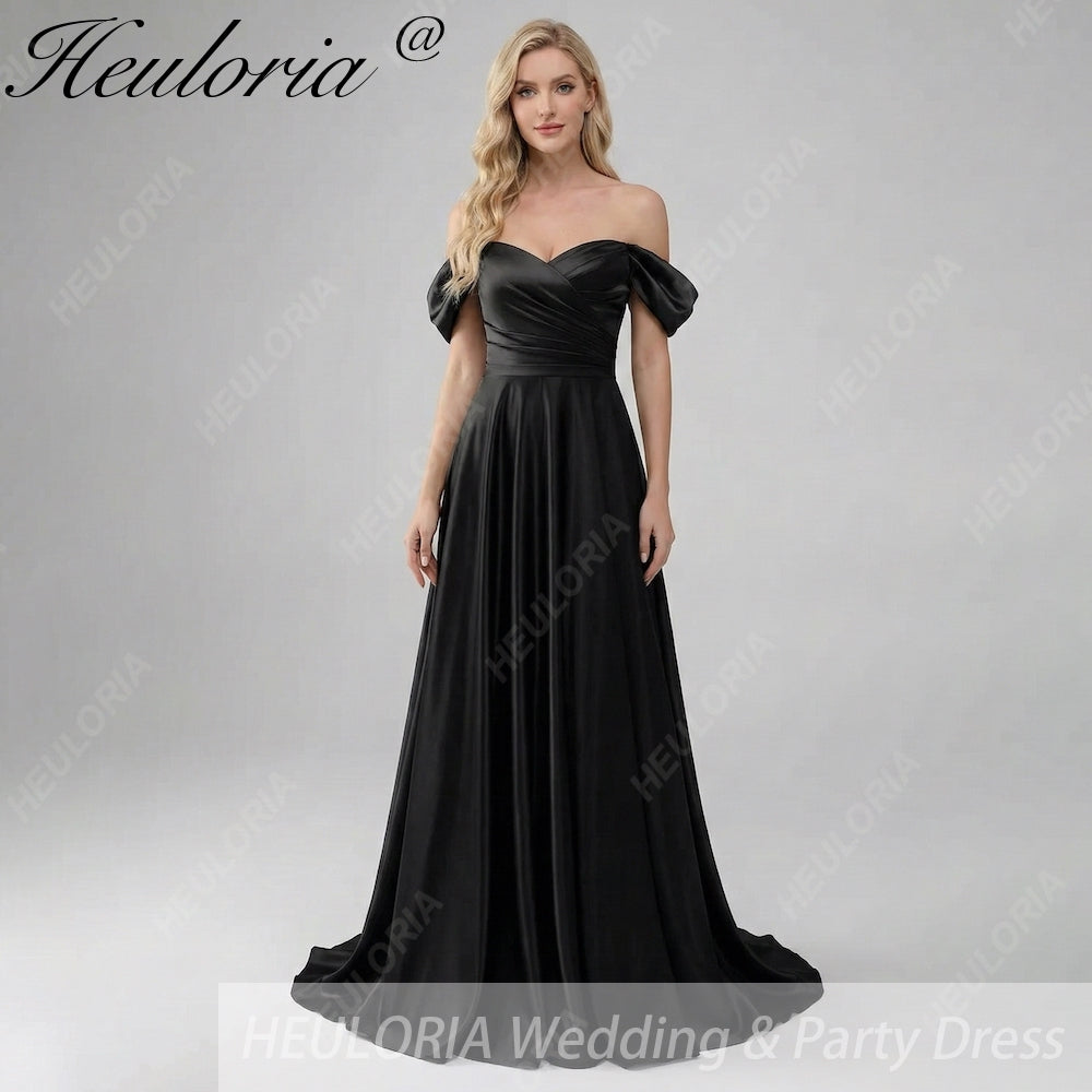 HEULORIA Elegant Off-The-Shoulder Pleated Satin Gown - Sweetheart Neckline A-Line Formal Evening Dress ED-232