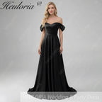 HEULORIA Elegant Off-The-Shoulder Pleated Satin Gown - Sweetheart Neckline A-Line Formal Evening Dress ED-232