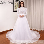 Boho Wedding Dress long sleeve high neck lace applique bride dress plus size robe de mariee A line Wedding Bridal Gown AL-HN0815