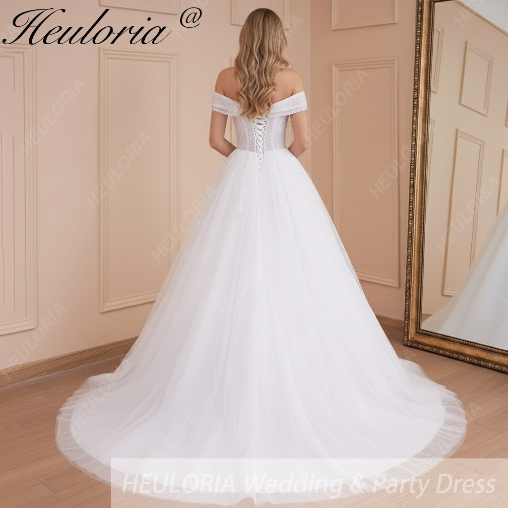 HEULORIA Princess Ball Gown Wedding Dress off shoulder bride dress plus size robe de mariee Lace beading Wedding Bridal Gown BA-527
