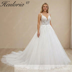 HEULORIA  elegant A line wedding dress Spaghetti Strap lace applique bridal dress Robe De Mariee Wedding Bride Dress AL-1009