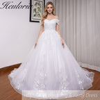 HEULORIA princess wedding dress off shoulder crystal beading lace applique bride dress plus size robe de mariee BA-544A