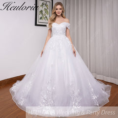 HEULORIA princess wedding dress off shoulder crystal beading lace applique bride dress plus size robe de mariee BA-544A