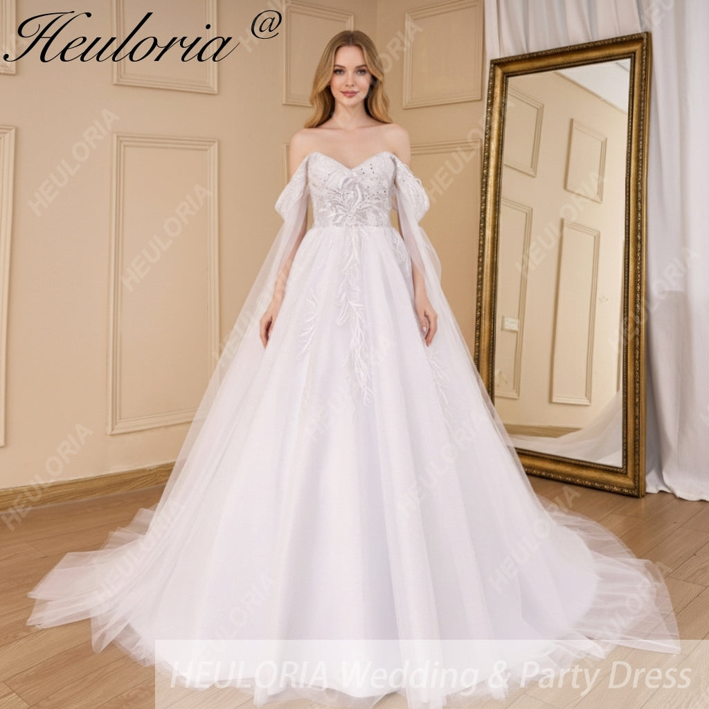 HEULORIA A line wedding dress off shoulder lace applique bridal dress Robe De Mariee Wedding Bride Dress AL-819A