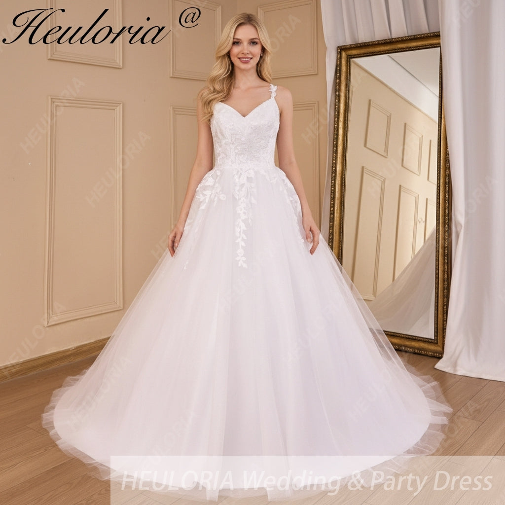 HEULORIA Lace Wedding Dresses A line Spaghetti Straps backless bride dress Robe De Mariee Wedding gown AL-802 Main image