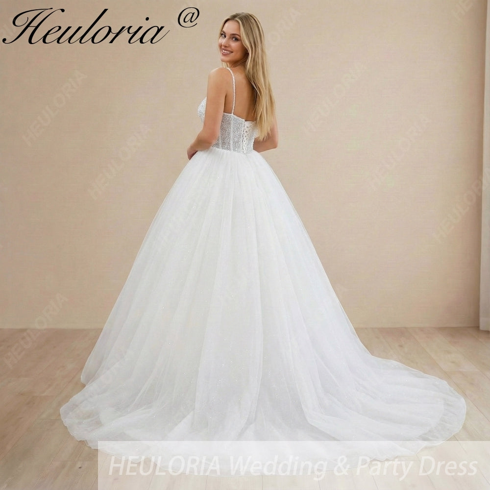 HEULORIA Sparkling Beaded Corset Ball Gown Wedding Dress: Luxury Shimmer Tulle & Delicate Beaded Straps AL-1058