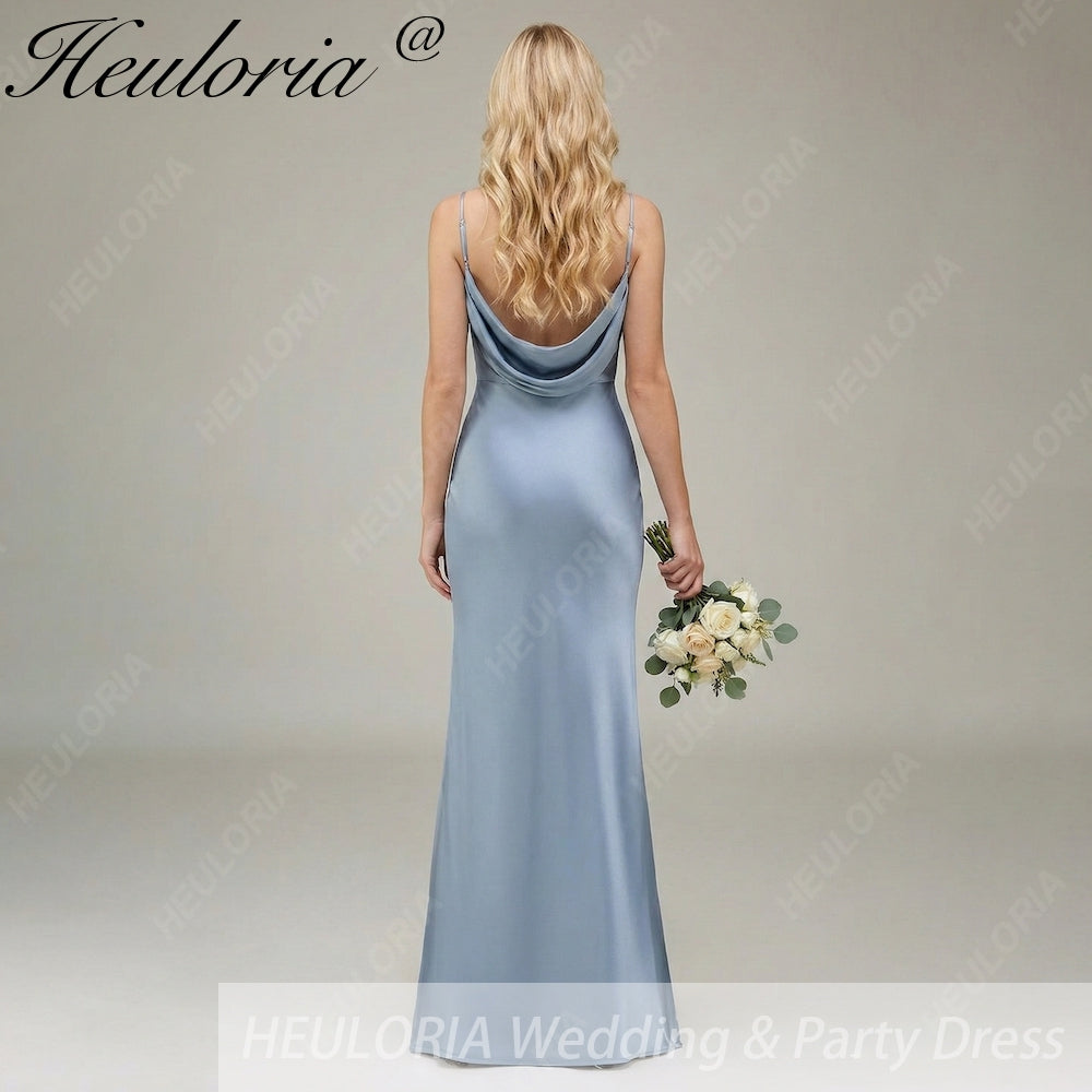 HEULORIA Elegant Cowl Neck Satin Floor-Length Bridesmaid Dress with Delicate Spaghetti Straps ED-253 Image secondaire du produit