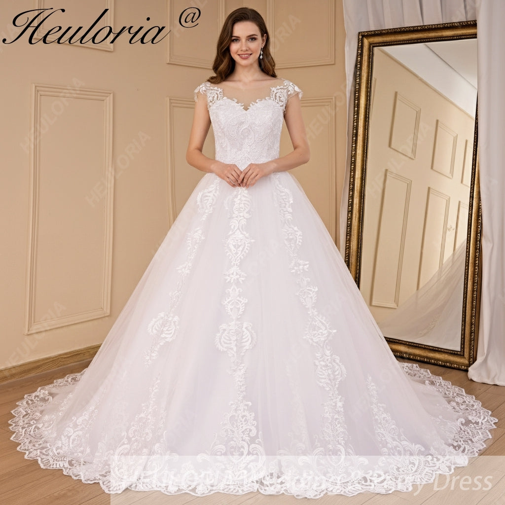 HEULORIA Princess Wedding dress V Necklace Bride Gowns Lace Up Back Customized BA-779A