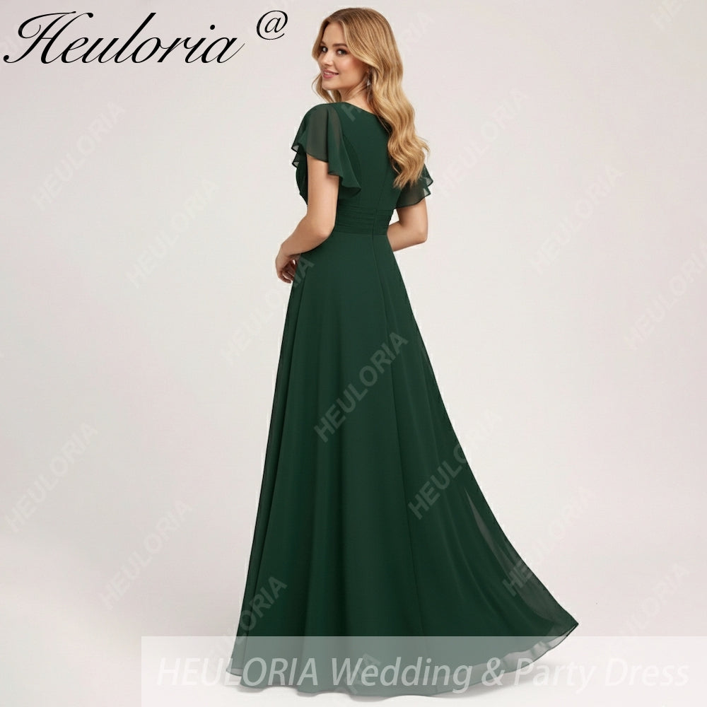 HEULORIA Elegant V-Neck Flutter Sleeve Chiffon A-Line Floor-Length Bridesmaid & Evening Dress ED-133 Imagen secundaria del producto