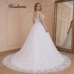 HEULORIA Sparkling V-Neck Lace A-Line Wedding Dress: Illusion Straps & Sequined Cathedral Train AL-560plus