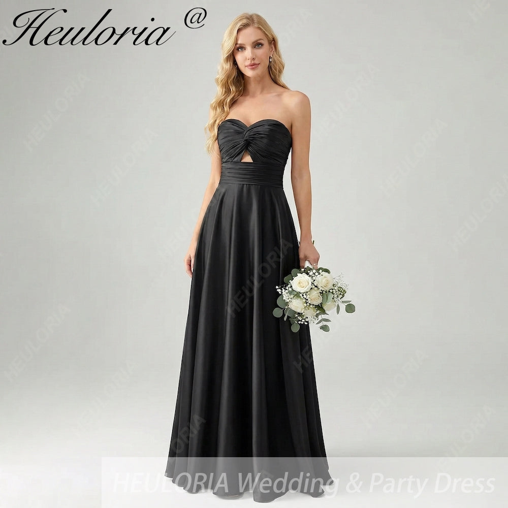 HEULORIA Strapless Twisted Knot Cut-Out Satin A-Line Floor-Length Bridesmaid & Evening Gown ED-265