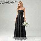 HEULORIA Strapless Twisted Knot Cut-Out Satin A-Line Floor-Length Bridesmaid & Evening Gown ED-265