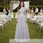 HEULORIA Long Bridemaid dress round neck lace beads tulle party dress formal dress ED-75P