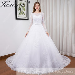HEULORIA princess Wedding Dress long sleeve round neck bride dress lace beading lace up Plus size wedding gown  BA-BL