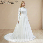HEULORIA Victorian-Inspired High Neck Lace Wedding Dress with Elegant Puff Sleeves & Chapel Train muslim wedding dress  BA-1204