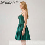 HEULORIA Sparkly Rhinestone Corset Satin Homecoming Dress - Sweetheart Neckline Spaghetti Strap Short Prom Gown ED-310