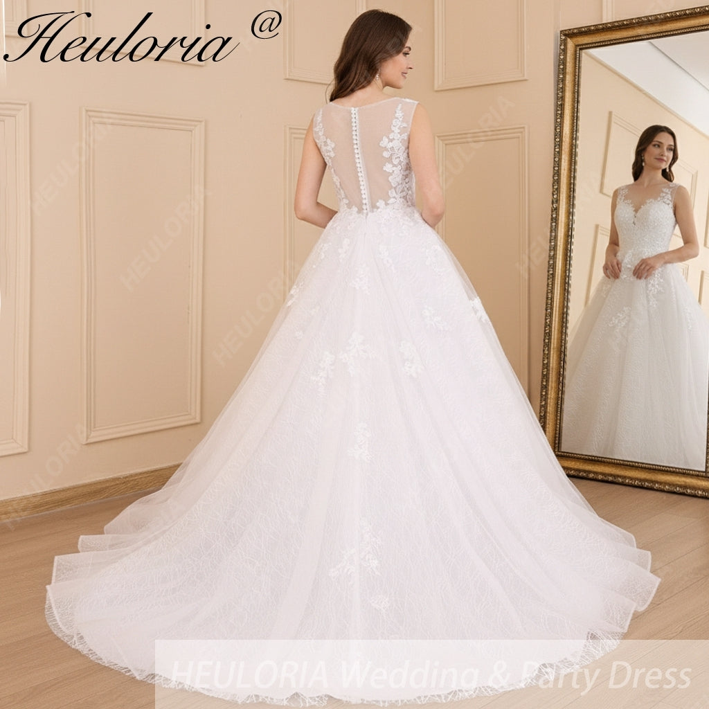 HEULORIA A-line V-Neck Court Train Lace Wedding Dress With Sequins BA-604 Secondary image